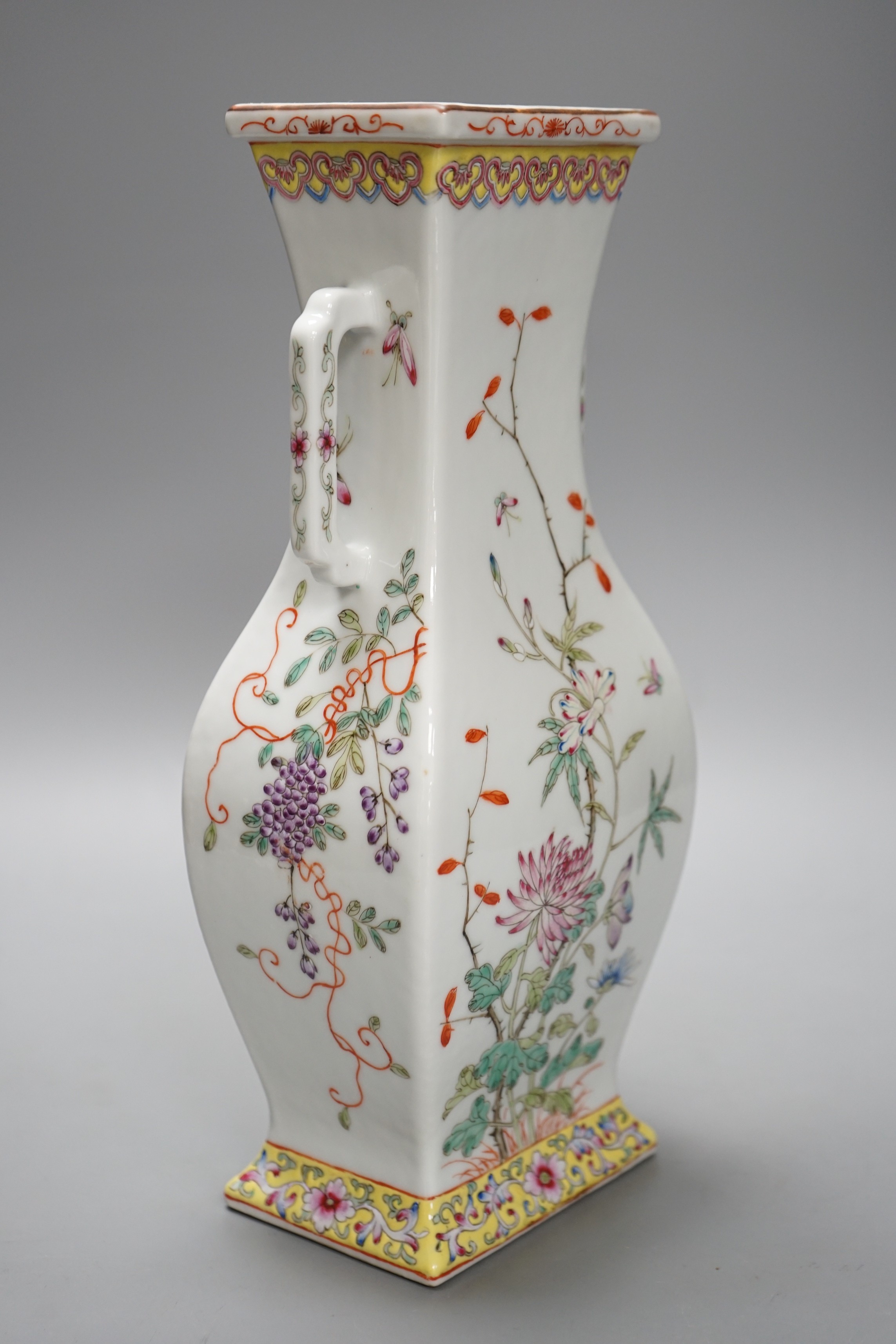 A Chinese famille rose rectangular baluster vase, Republic period, 31cm